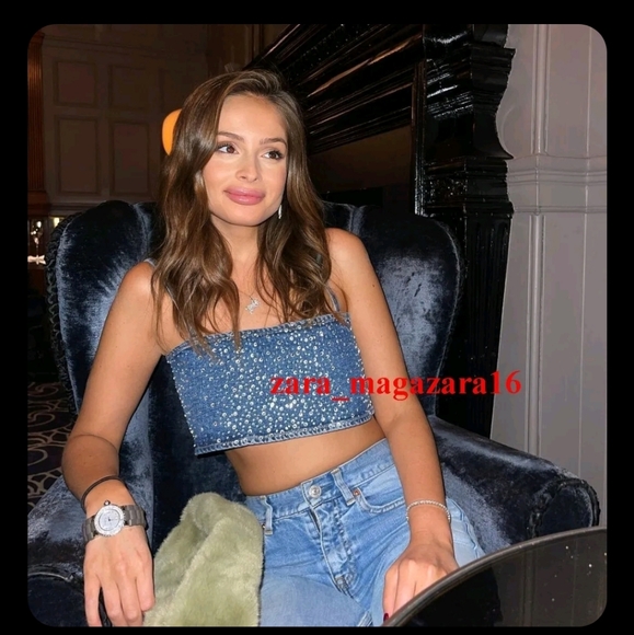 NWT Zara denim rhinestones crop top - Picture 14 of 16